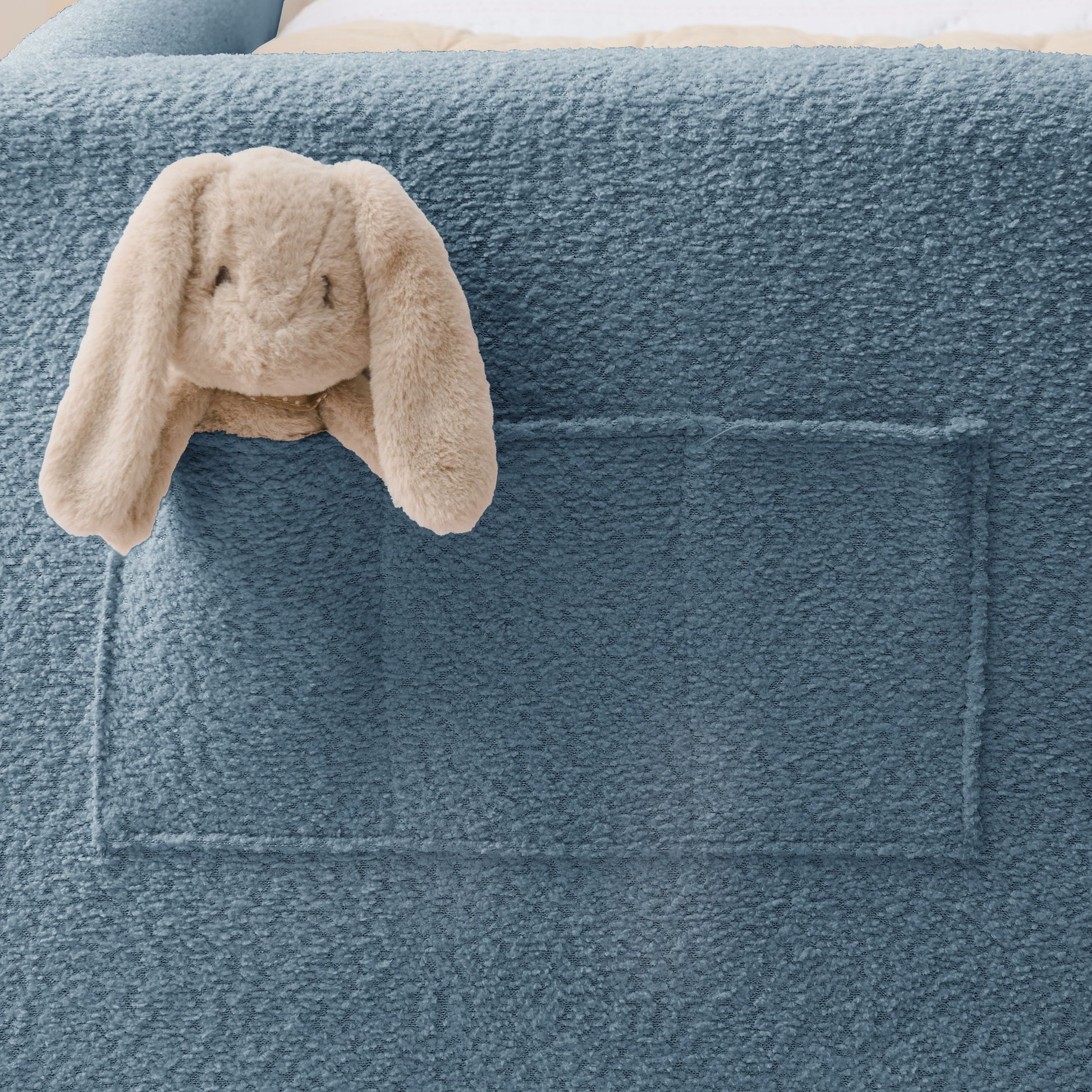 Cute Rabbit Ear Upholstered Platform Bed Frame With Safety Rail - The Sleep Loft - Online Mattress Showroom NYC