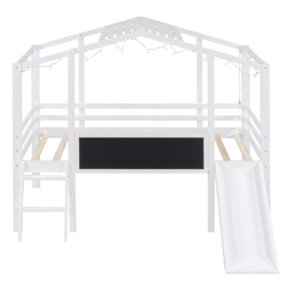 Loft House Bed With Ladder And Slide, With board And Light Strip On The Roof - The Sleep Loft - Online Mattress Showroom NYC