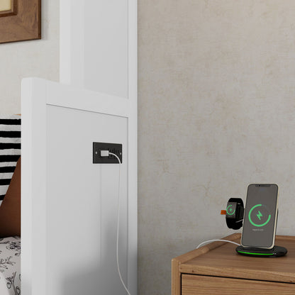 Queen Size Murphy Bed With Wardrobe, Space-Saving Hidden Wall Bed With Desk And Charging Station - White - The Sleep Loft - Online Mattress Showroom NYC