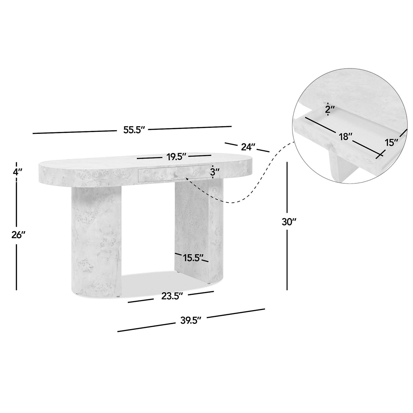 Jesse - Single Drawer Oval Computer Desk - The Sleep Loft - Online Mattress Showroom NYC