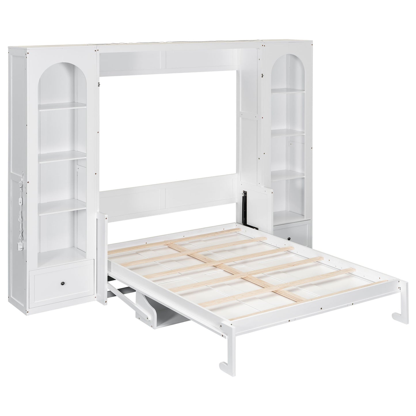 French Style Murphy Platform Bed With Shelf, Side Cabinets, Drawers And LED - The Sleep Loft - Online Mattress Showroom NYC