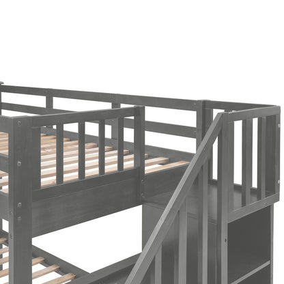 Stairway Bunk Bed With Storage And Guard Rail For Bedroom - The Sleep Loft - Online Mattress Showroom NYC