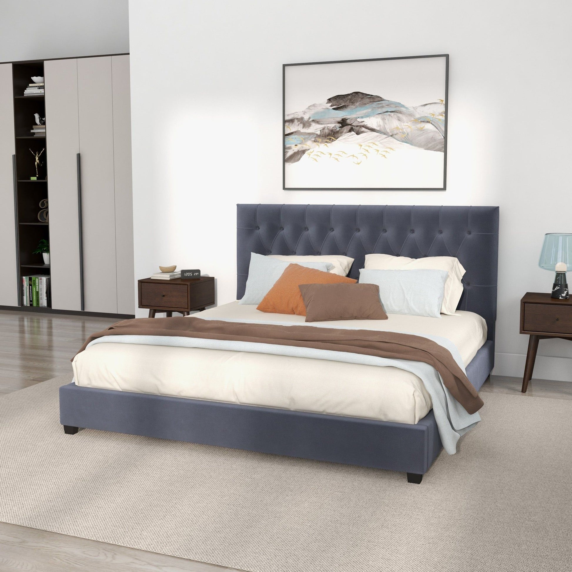 Donald - Mid-Century Modern Upholstered Platform Bed - The Sleep Loft - Online Mattress Showroom NYC