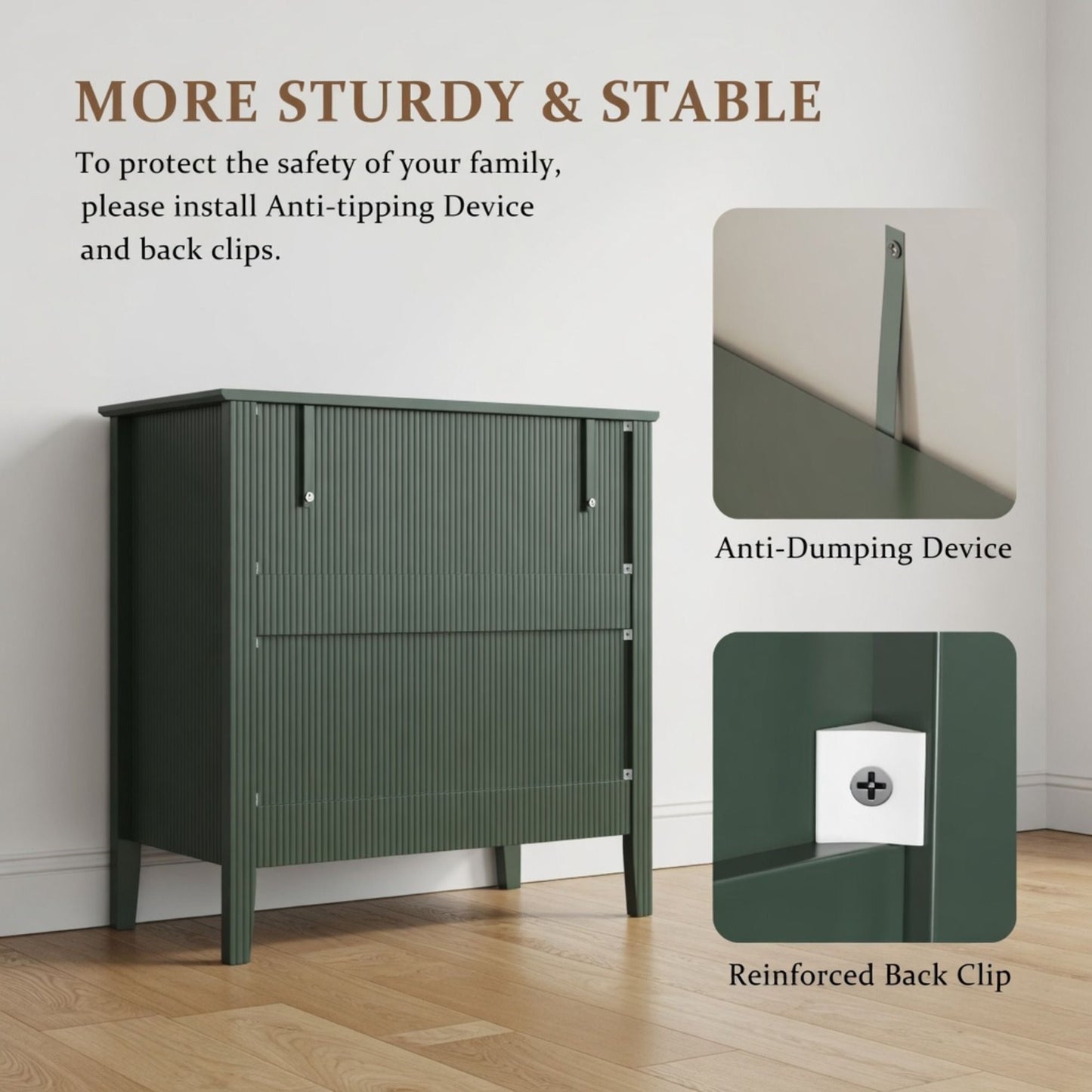 Fluted 3 Drawer Nightstand With Soft Close Slides