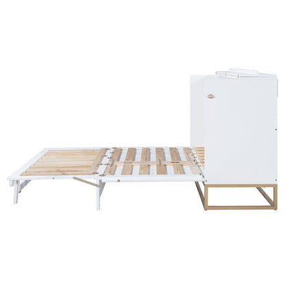 Murphy Bed With Frosted Glass Doors Design, Fake Drawers, Metal Legs - The Sleep Loft - Online Mattress Showroom NYC