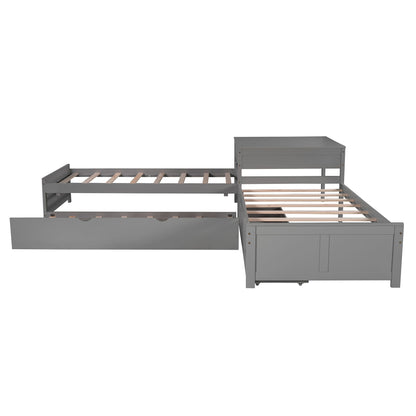 L Shaped Platform Bed With Trundle And Drawers Linked With Built In Desk - The Sleep Loft - Online Mattress Showroom NYC