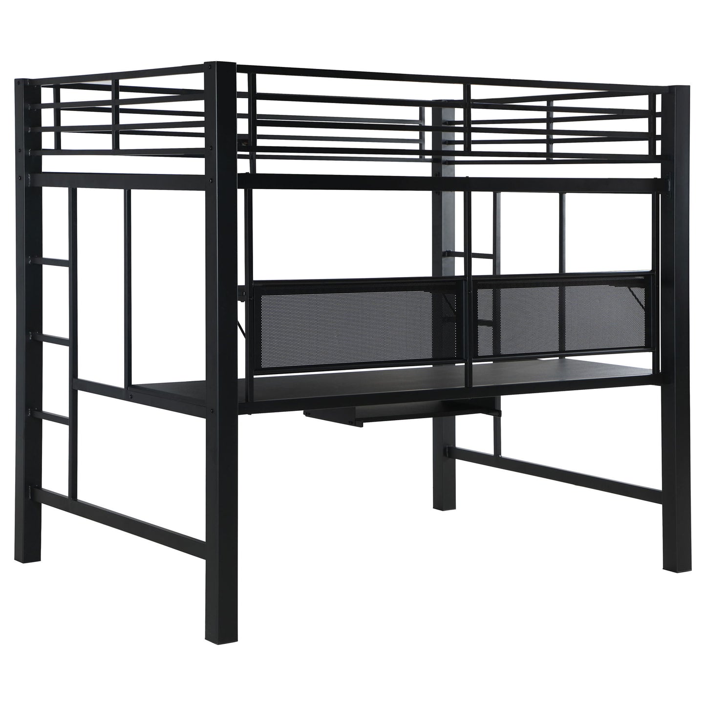 Ranier - Full Workstation Loft Bed, Full Length Desk, Safety Rails And Storage Shelves - Black - The Sleep Loft - Online Mattress Showroom NYC