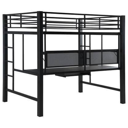 Ranier - Full Workstation Loft Bed, Full Length Desk, Safety Rails And Storage Shelves - Black - The Sleep Loft - Online Mattress Showroom NYC