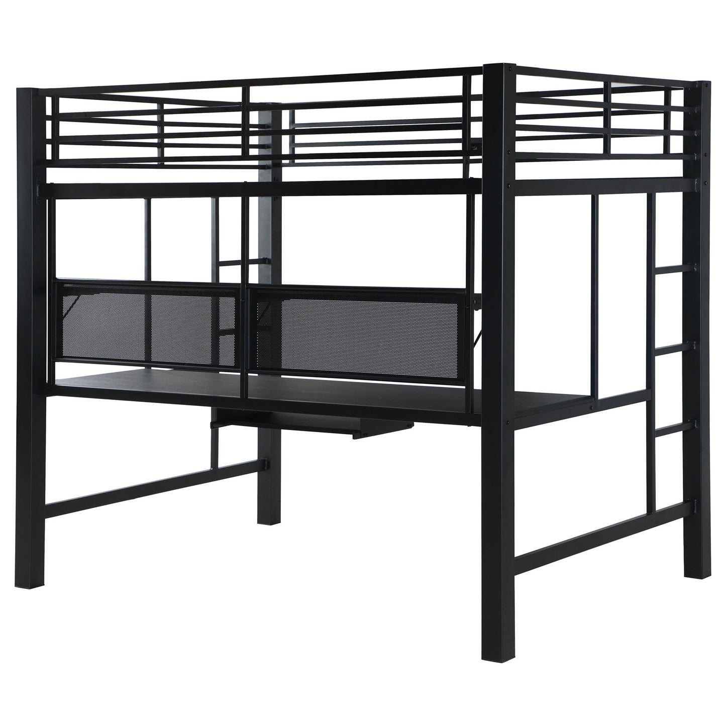 Ranier - Full Workstation Loft Bed, Full Length Desk, Safety Rails And Storage Shelves - Black - The Sleep Loft - Online Mattress Showroom NYC