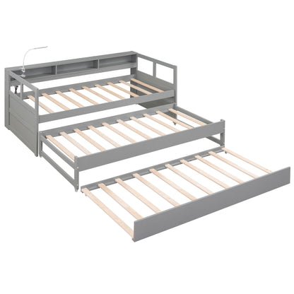 Daybed With 2 Trundles, 3 Storage Cubbies, Built In USB Charging Light - The Sleep Loft - Online Mattress Showroom NYC
