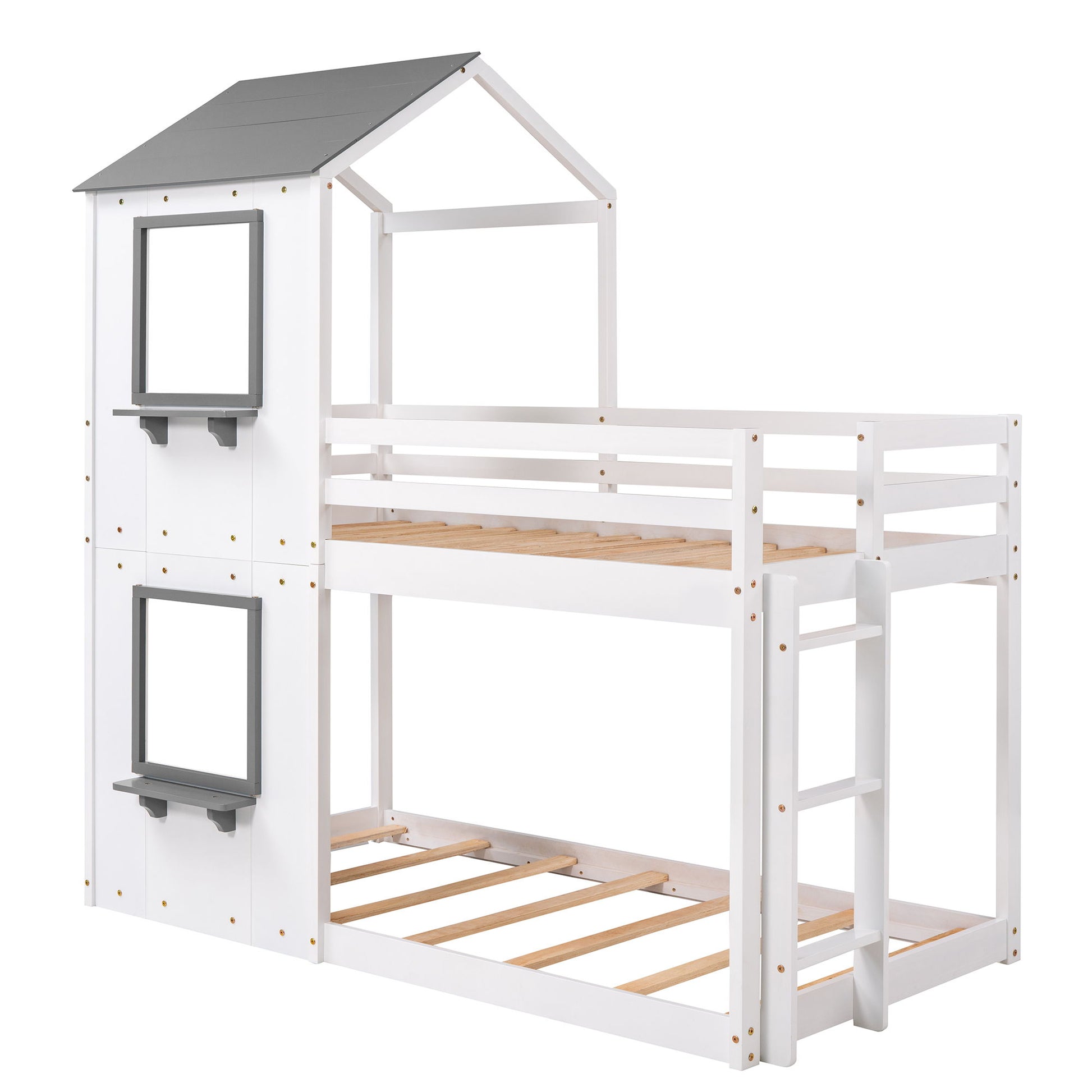 Bunk Bed Wood Bed & Roof, Window, Guardrail, Ladder - The Sleep Loft - Online Mattress Showroom NYC