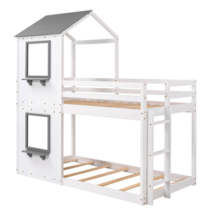 Bunk Bed Wood Bed & Roof, Window, Guardrail, Ladder - The Sleep Loft - Online Mattress Showroom NYC