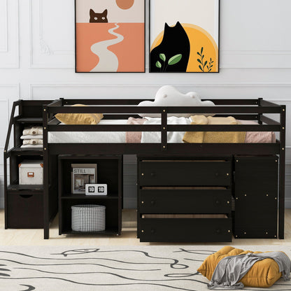 Loft Bed With Retractable Writing Desk And 3 Drawers With Storage Stairs And Shelves - The Sleep Loft - Online Mattress Showroom NYC