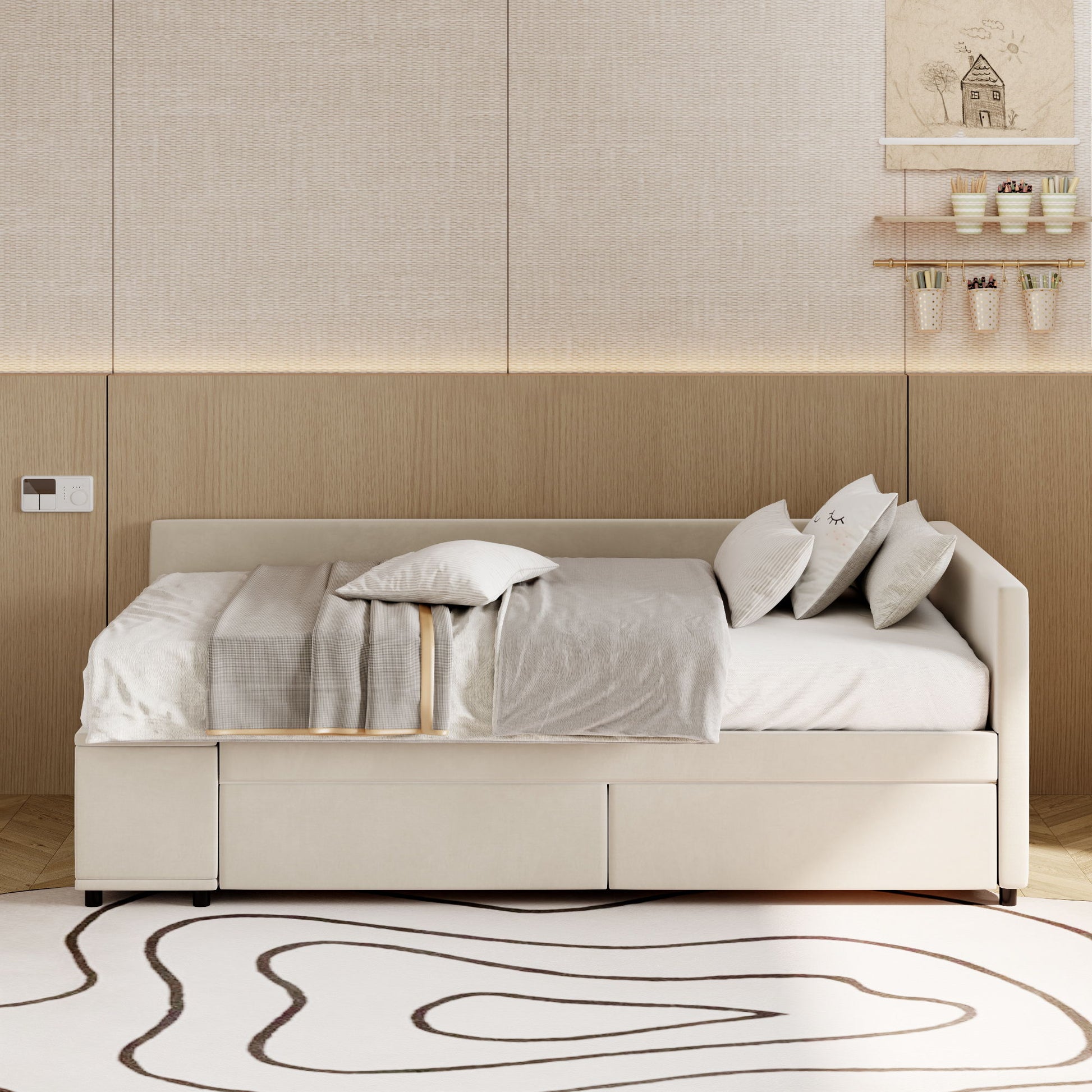 L Shaped Upholstered Platform Bed With Storage And Drawers - The Sleep Loft - Online Mattress Showroom NYC