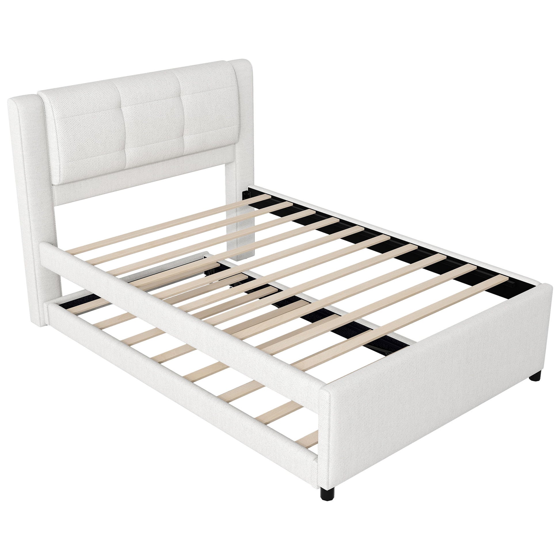 Upholstery Platform Bed With Trundle, Trundle Can Be Flat Or Erected - The Sleep Loft - Online Mattress Showroom NYC