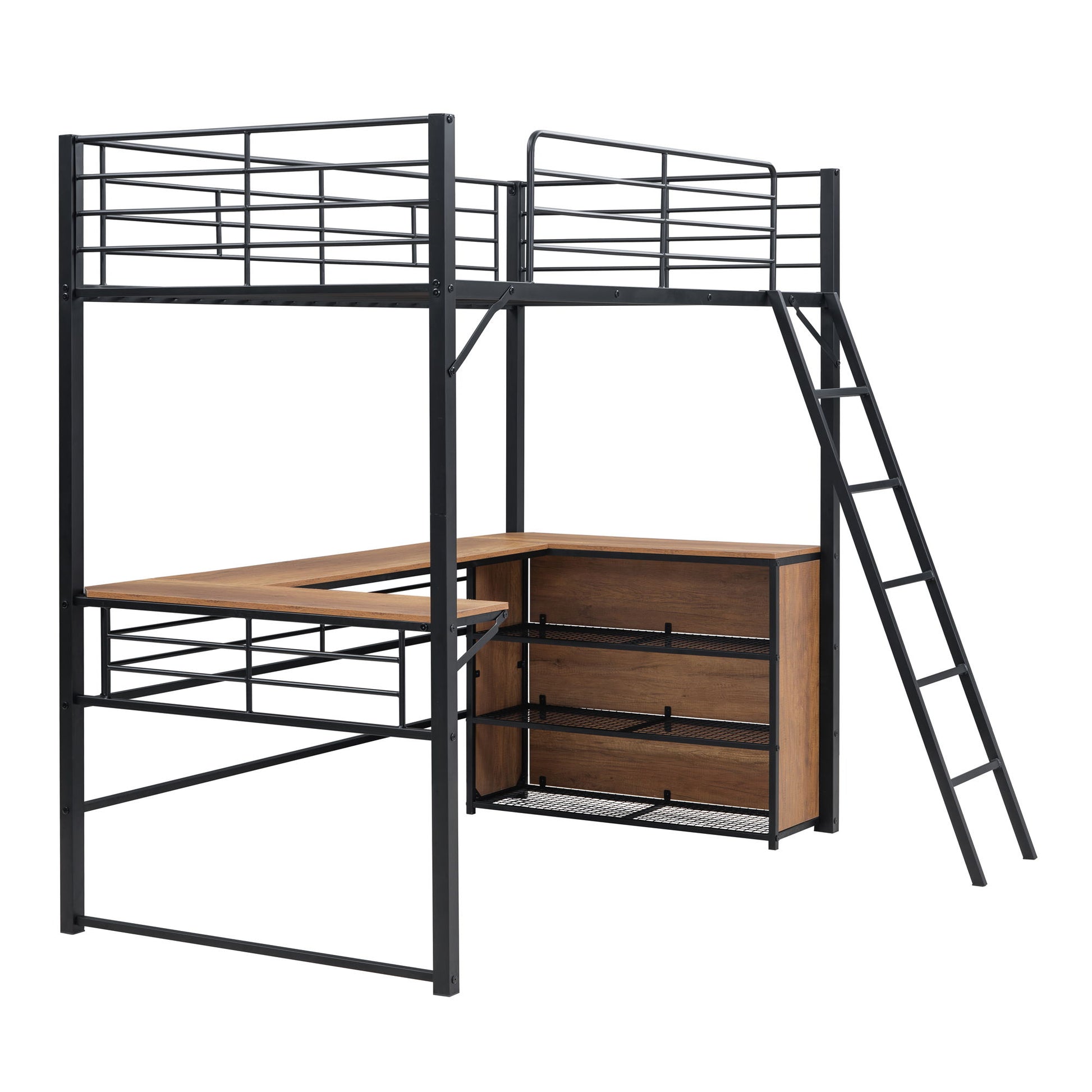 Loft Bed & 3 Layers Of Shelves And L-Shaped Desk - The Sleep Loft - Online Mattress Showroom NYC