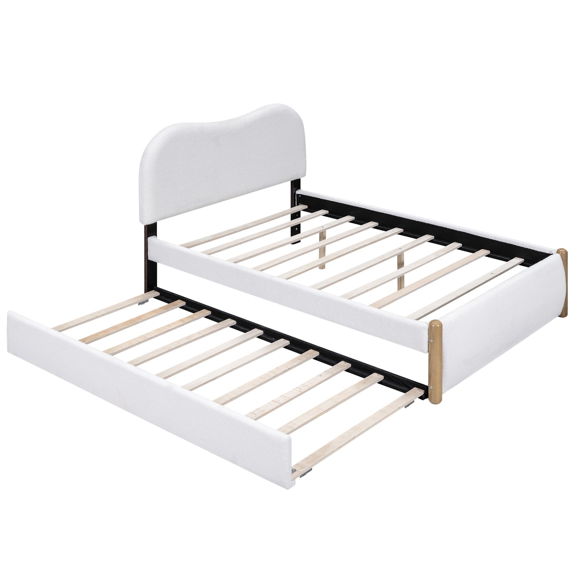 Upholstered Platform Bed With Wood Supporting Feet And Trundle - The Sleep Loft - Online Mattress Showroom NYC