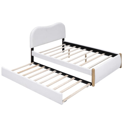 Upholstered Platform Bed With Wood Supporting Feet And Trundle - The Sleep Loft - Online Mattress Showroom NYC