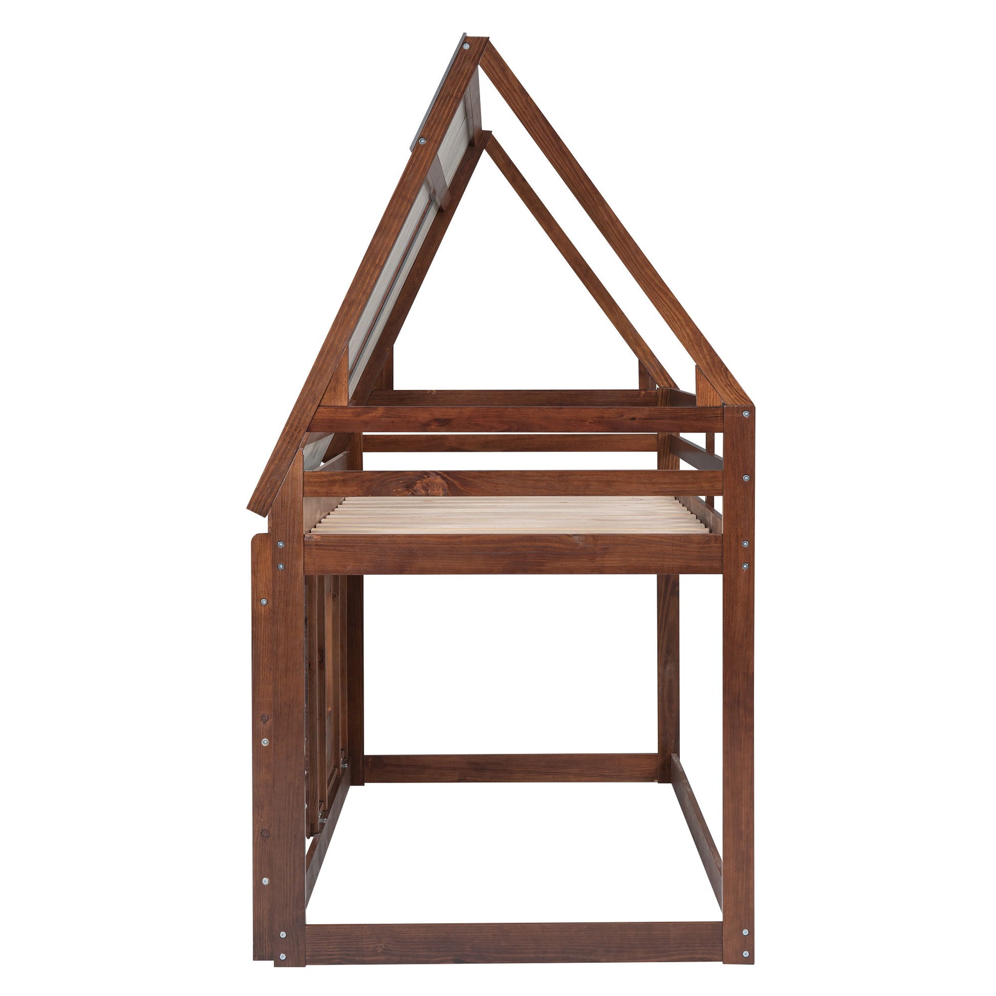 Wood Twin Size House Bunk Bed With Roof, Ladder And 2 Windows - Oak & Smoky Gray - The Sleep Loft - Online Mattress Showroom NYC