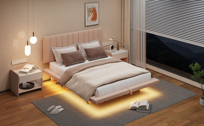 Upholstered Floating Hydrualic Platform Bed With LED Light And USB Port - The Sleep Loft - Online Mattress Showroom NYC