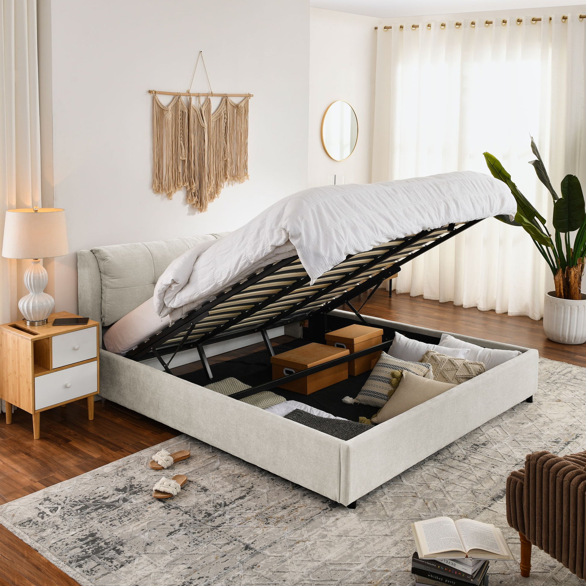 Storage Upholstered Hydraulic Platform Bed With Integrated Headboard - The Sleep Loft - Online Mattress Showroom NYC