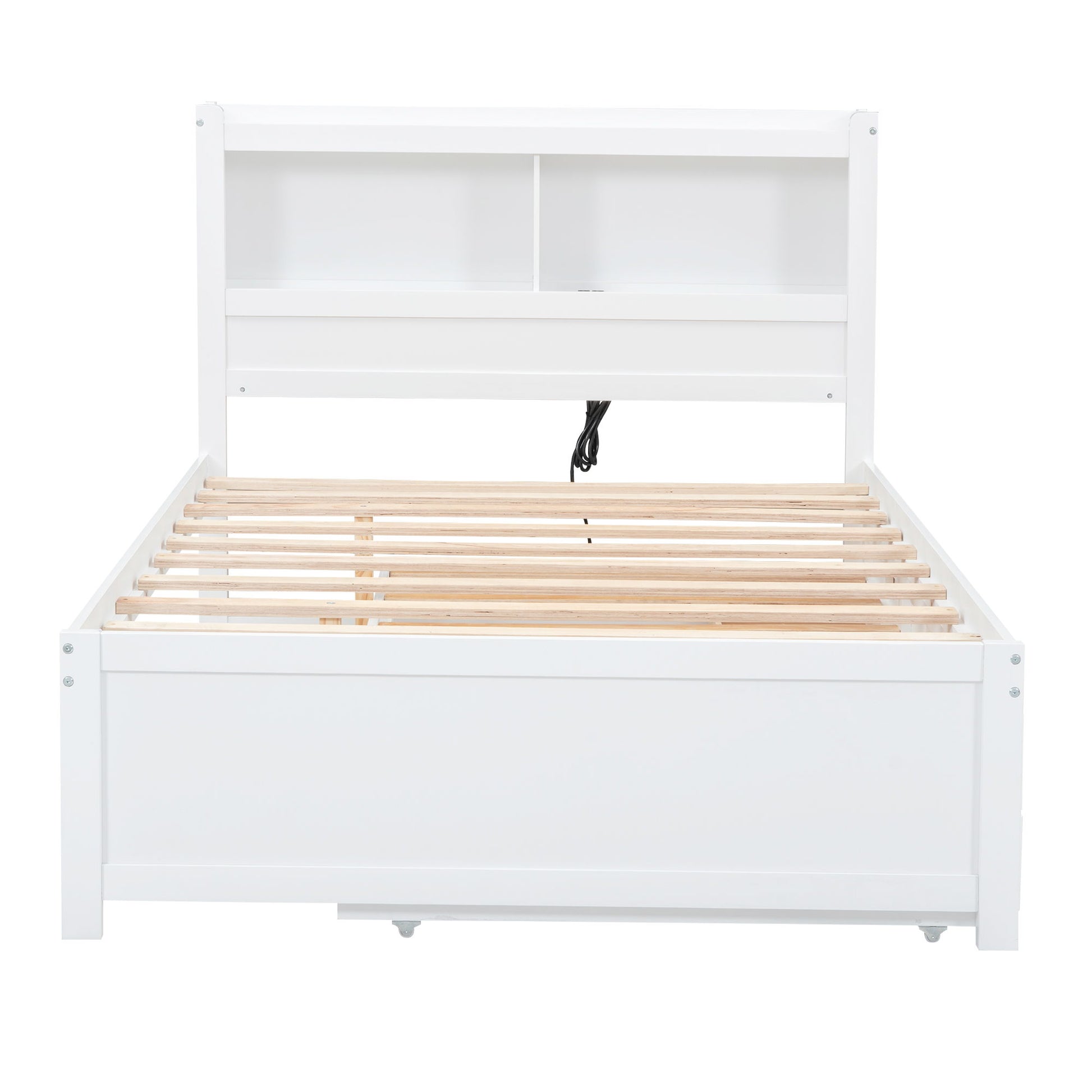 Full Size Platform Bed With Trundle, Drawers, USB Ports And Built In Shelves - White - The Sleep Loft - Online Mattress Showroom NYC