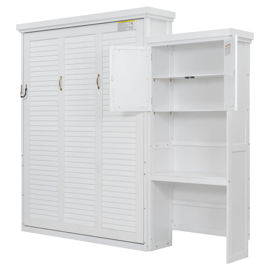 Queen Size Murphy Bed With Louvered Design And Multiple Storage Shelves - White - The Sleep Loft - Online Mattress Showroom NYC