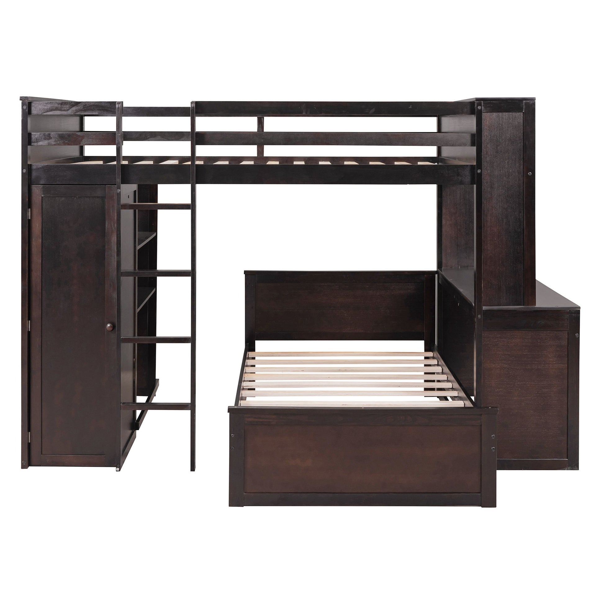 Loft Bed With A Twin Size Standalone Bed, Shelves, Desk, And Wardrobe - The Sleep Loft - Online Mattress Showroom NYC