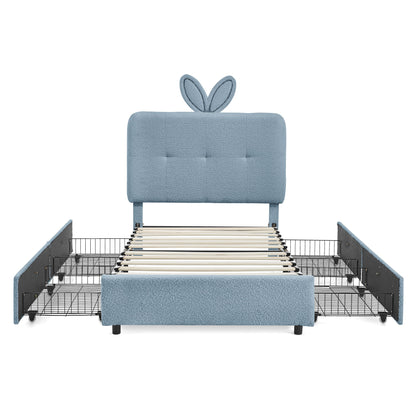Upholstered Bed With Oversized Rabbit Ear Headboard, LED Lights & 4 Storage Drawers - The Sleep Loft - Online Mattress Showroom NYC