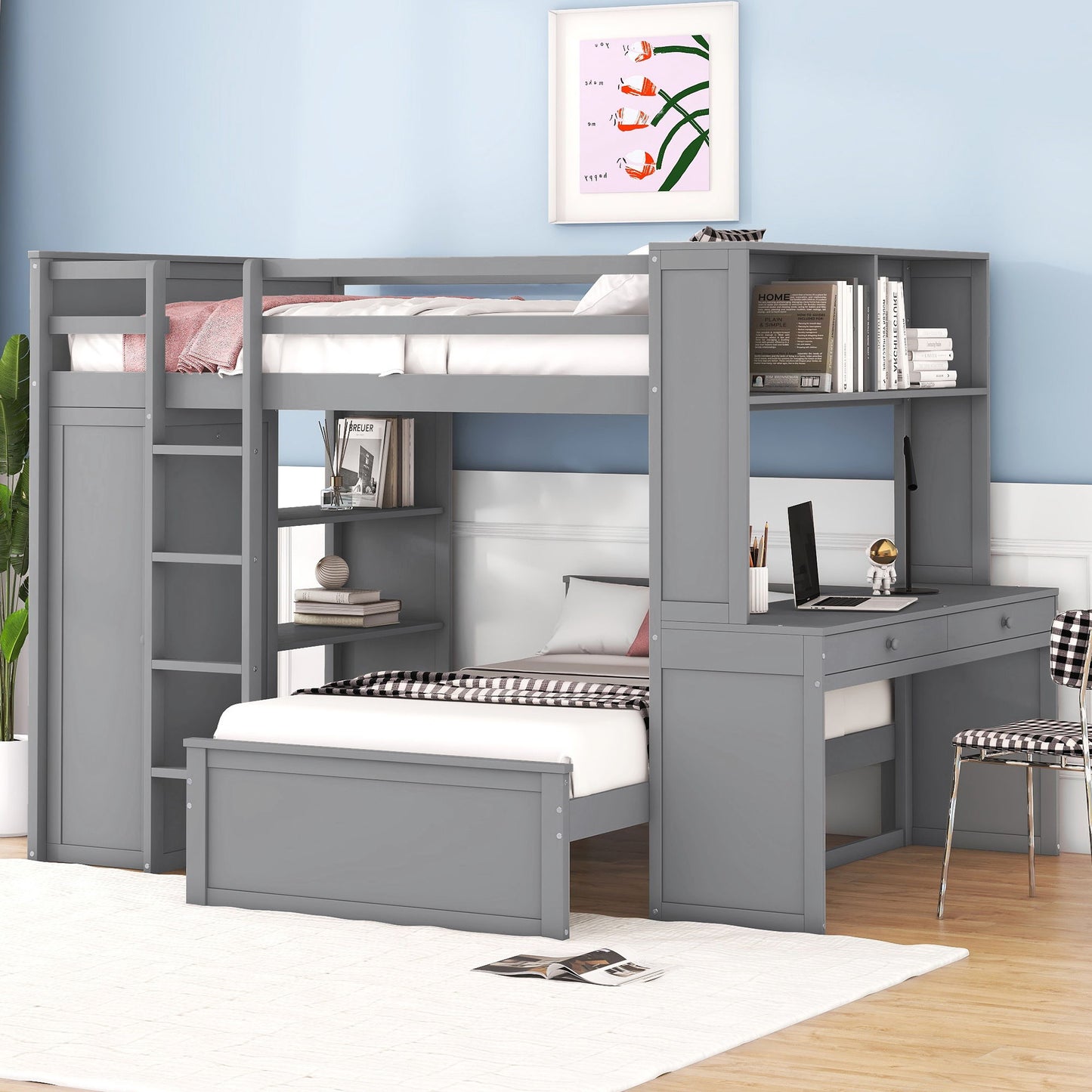 Loft Bed With A Twin Size Standalone Bed, Shelves, Desk, And Wardrobe - The Sleep Loft - Online Mattress Showroom NYC