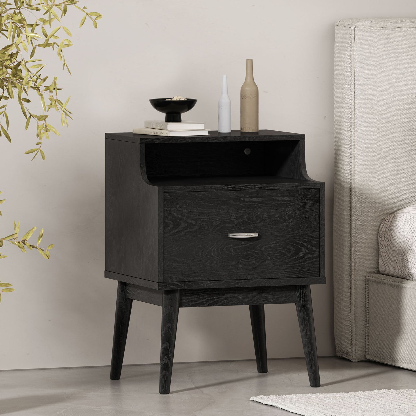 Starla - Wooden Nightstand - Black - The Sleep Loft - Online Mattress Showroom NYC