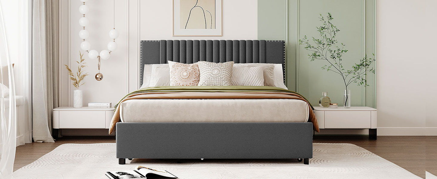 Upholstered Platform Bed With Drawers, Classic Headboard Design - The Sleep Loft - Online Mattress Showroom NYC