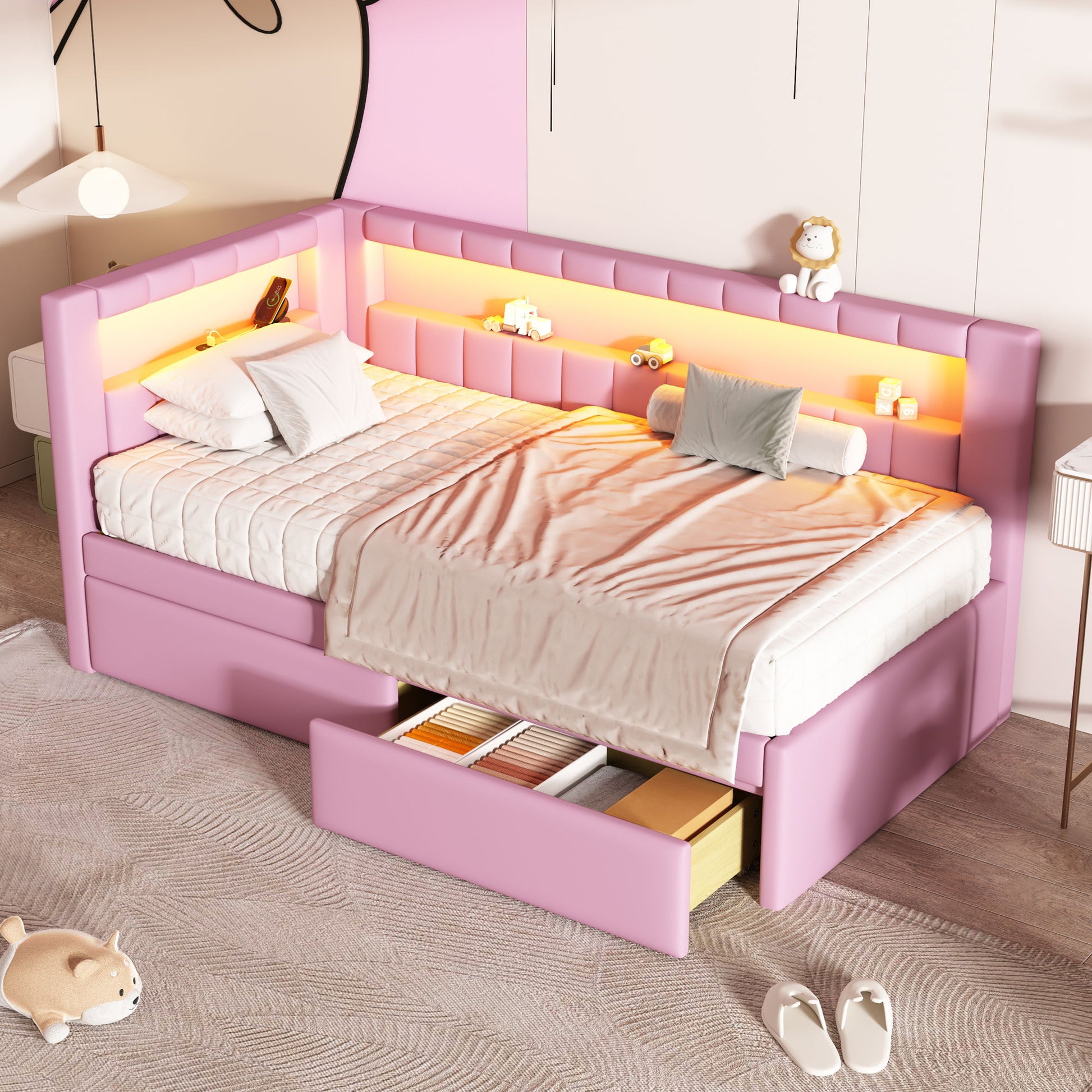 Upholstered Platform Bed With USB Ports And LED Belt - The Sleep Loft - Online Mattress Showroom NYC