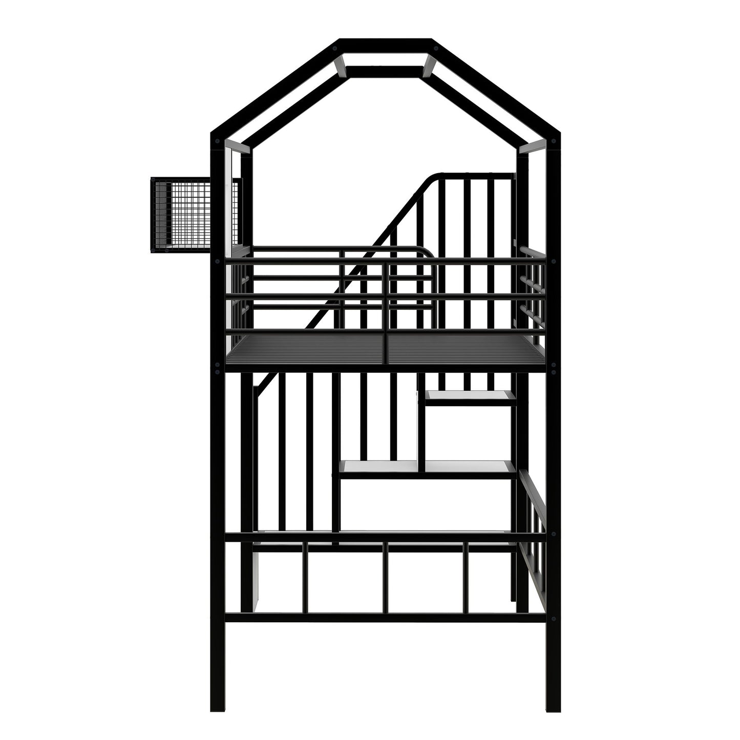 Metal Loft Bed With Roof Design And Storage Box With Guardrails And Integrated Ladder - The Sleep Loft - Online Mattress Showroom NYC