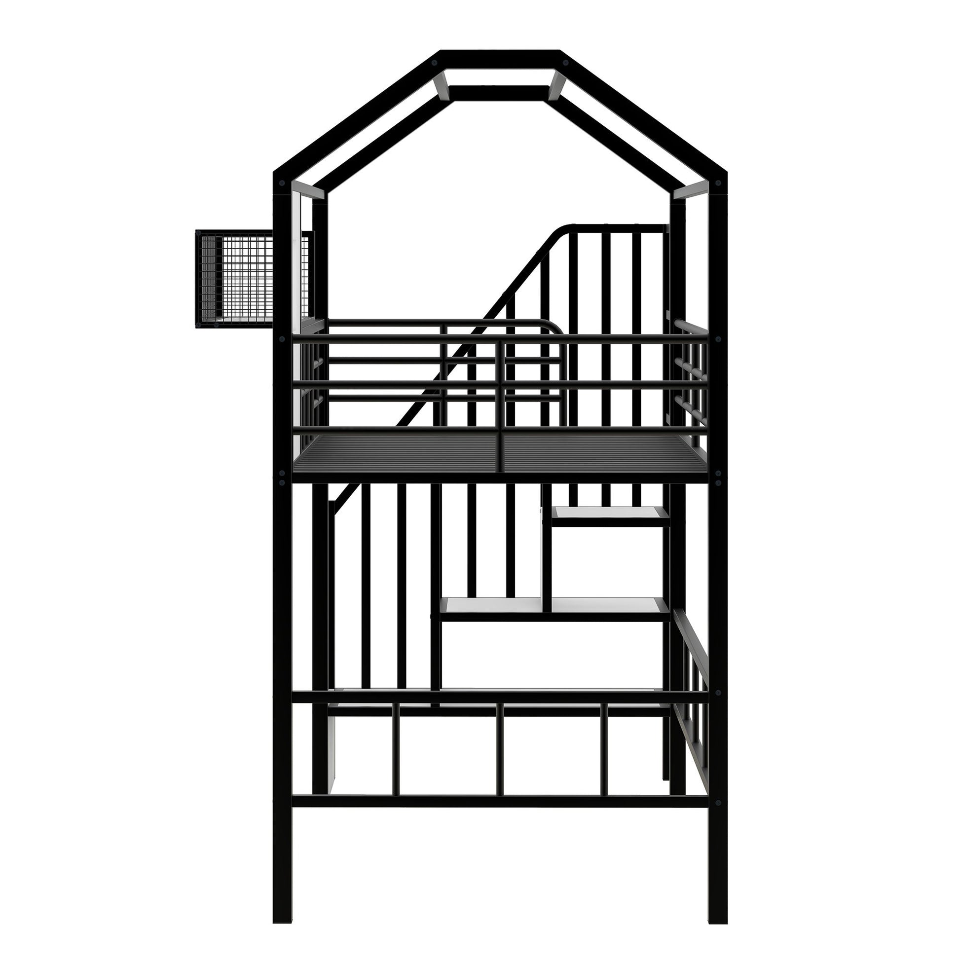 Metal Loft Bed With Roof Design And Storage Box With Guardrails And Integrated Ladder - The Sleep Loft - Online Mattress Showroom NYC