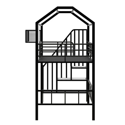 Metal Loft Bed With Roof Design And Storage Box With Guardrails And Integrated Ladder - The Sleep Loft - Online Mattress Showroom NYC