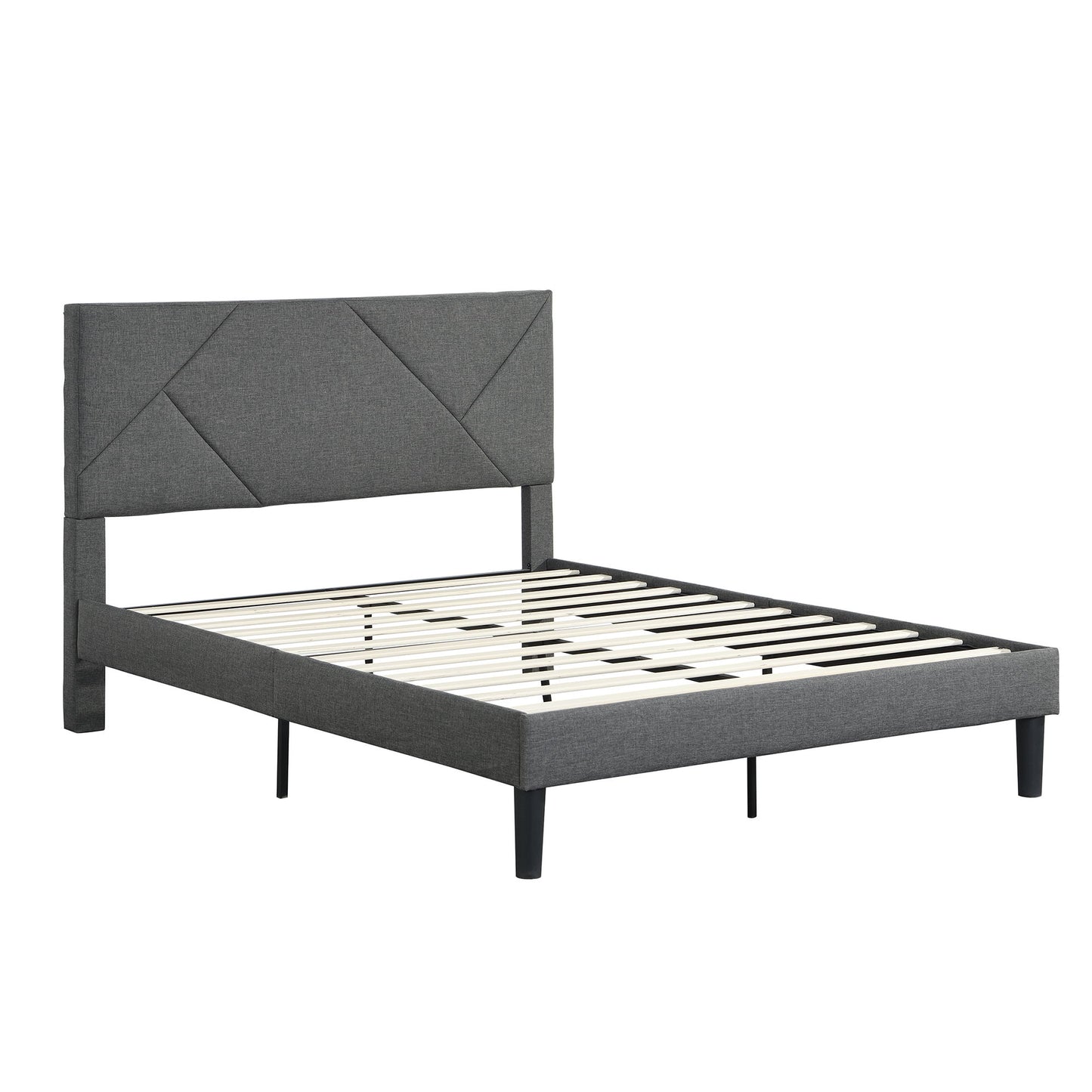 Full Size Upholstered Platform Bed Frame With Headboard, Strong Wood Slat Support, Mattress Foundation, No Box Spring Needed - Gray - The Sleep Loft - Online Mattress Showroom NYC