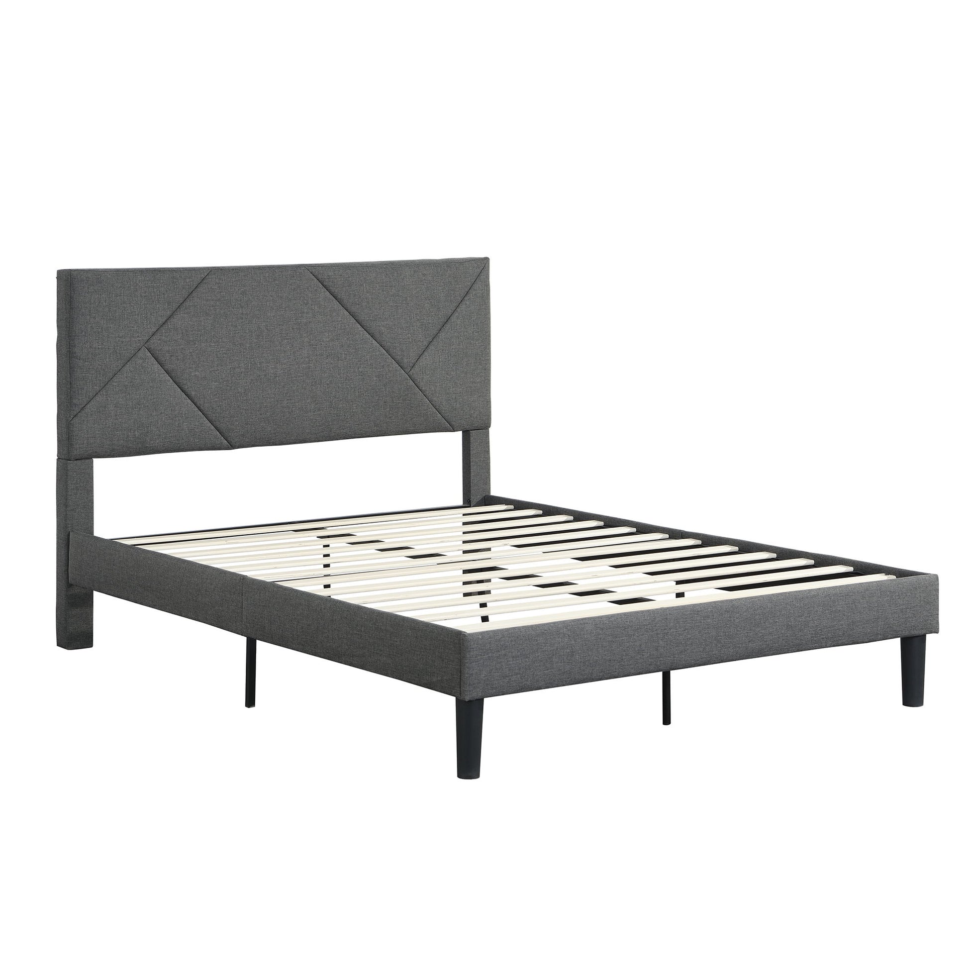 Full Size Upholstered Platform Bed Frame With Headboard, Strong Wood Slat Support, Mattress Foundation, No Box Spring Needed - Gray - The Sleep Loft - Online Mattress Showroom NYC