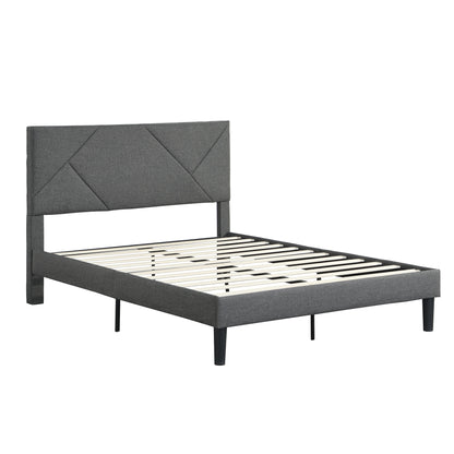 Full Size Upholstered Platform Bed Frame With Headboard, Strong Wood Slat Support, Mattress Foundation, No Box Spring Needed - Gray - The Sleep Loft - Online Mattress Showroom NYC
