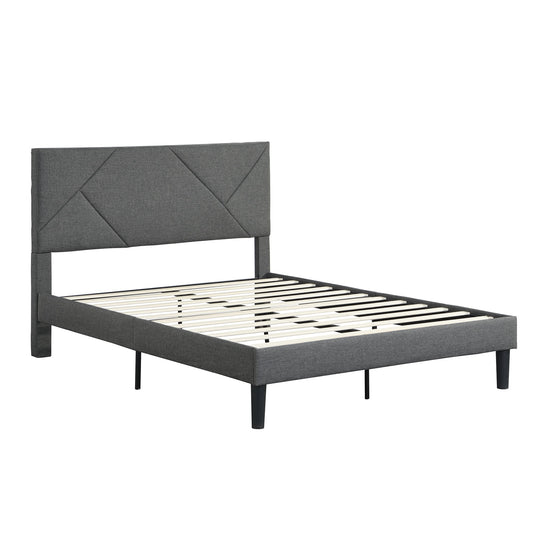 Full Size Upholstered Platform Bed Frame With Headboard, Strong Wood Slat Support, Mattress Foundation, No Box Spring Needed - Gray - The Sleep Loft - Online Mattress Showroom NYC