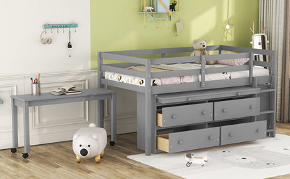 Loft Bed With Retractable Writing Desk And 4 Drawers, With Lateral Portable Desk And Shelves - The Sleep Loft - Online Mattress Showroom NYC