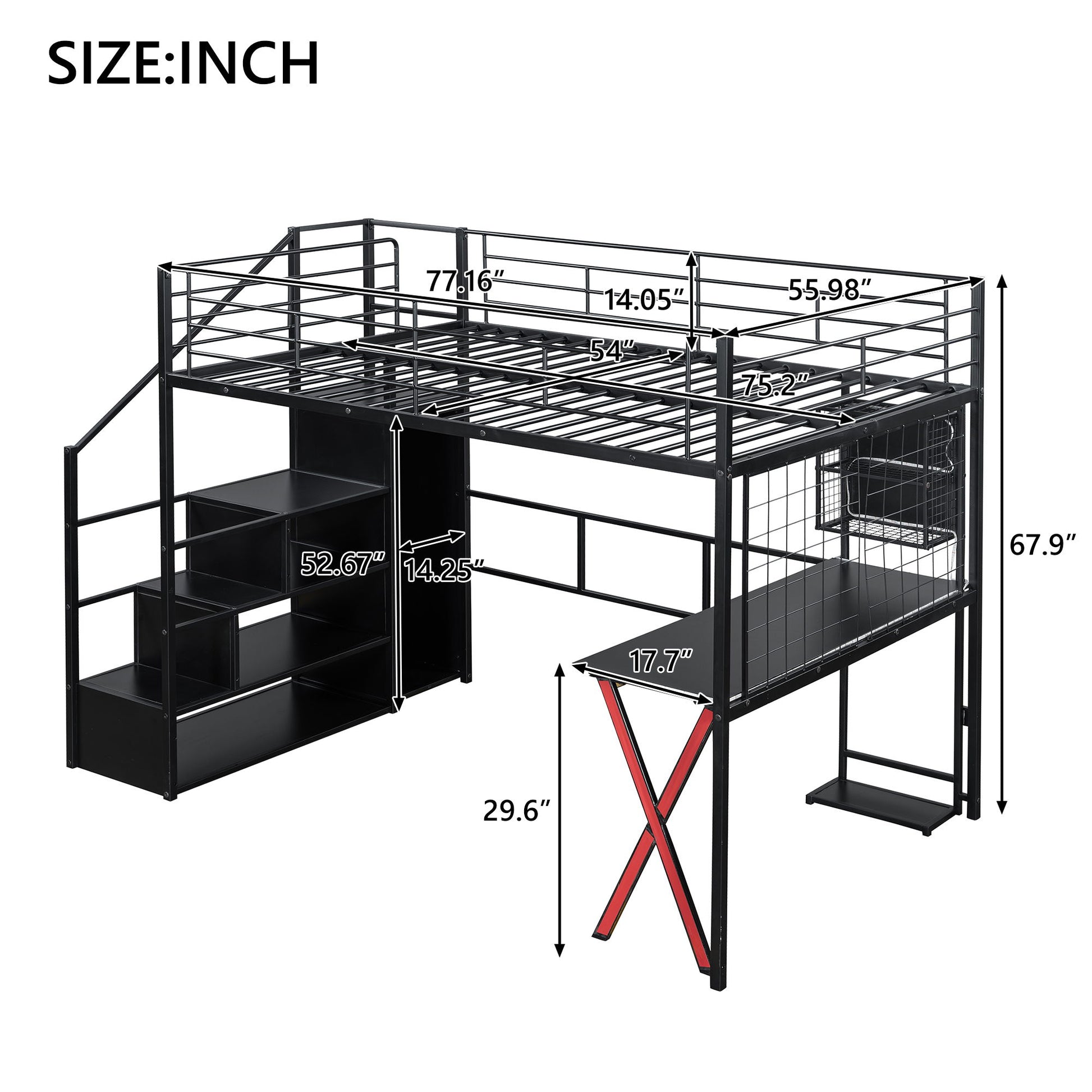 Loft Bed With Built In Work Station, Wardrobe, Storage Staircase And LED - The Sleep Loft - Online Mattress Showroom NYC