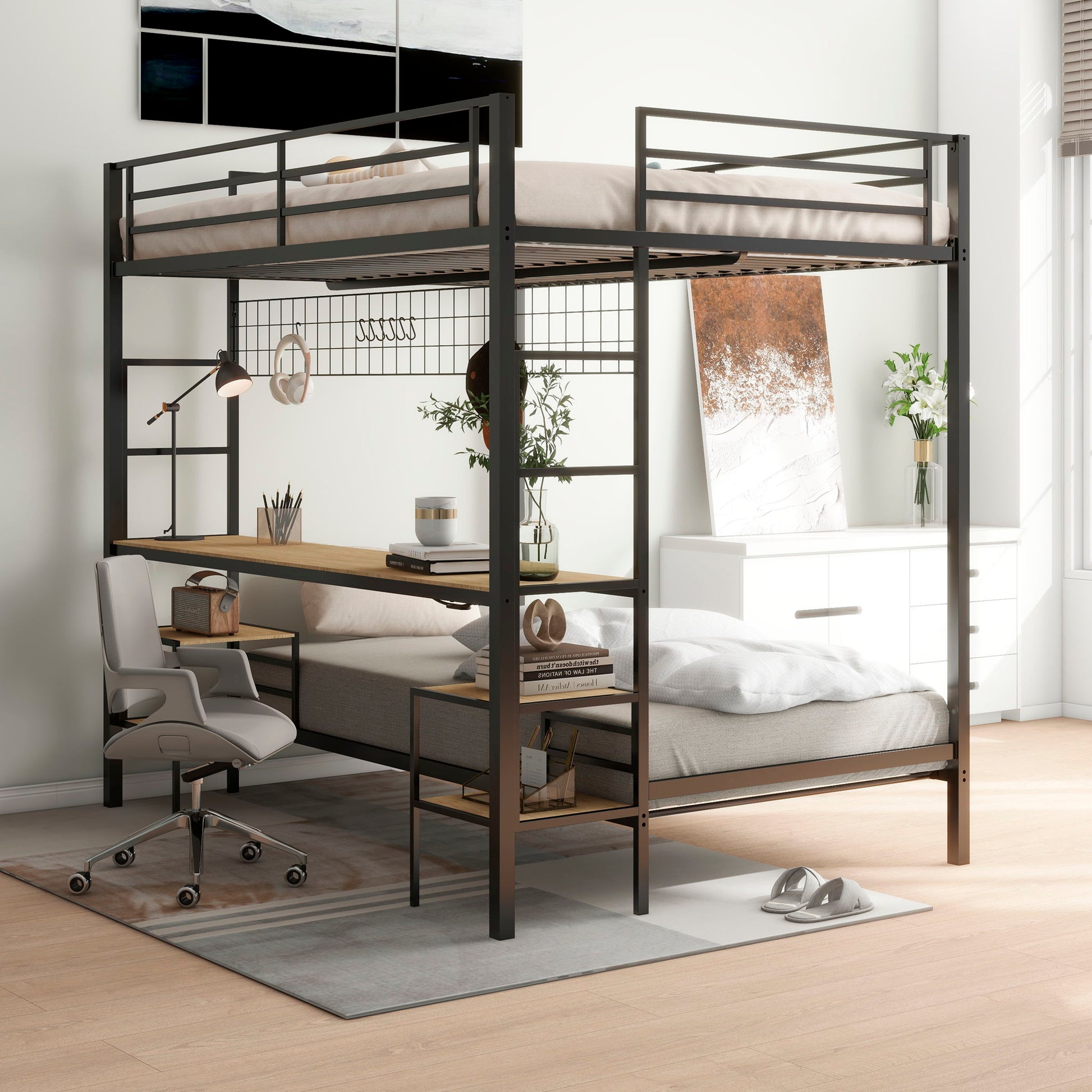 Ethan - Bunk Bed With Desk, Charging Station, Storage Shelves - The Sleep Loft - Online Mattress Showroom NYC