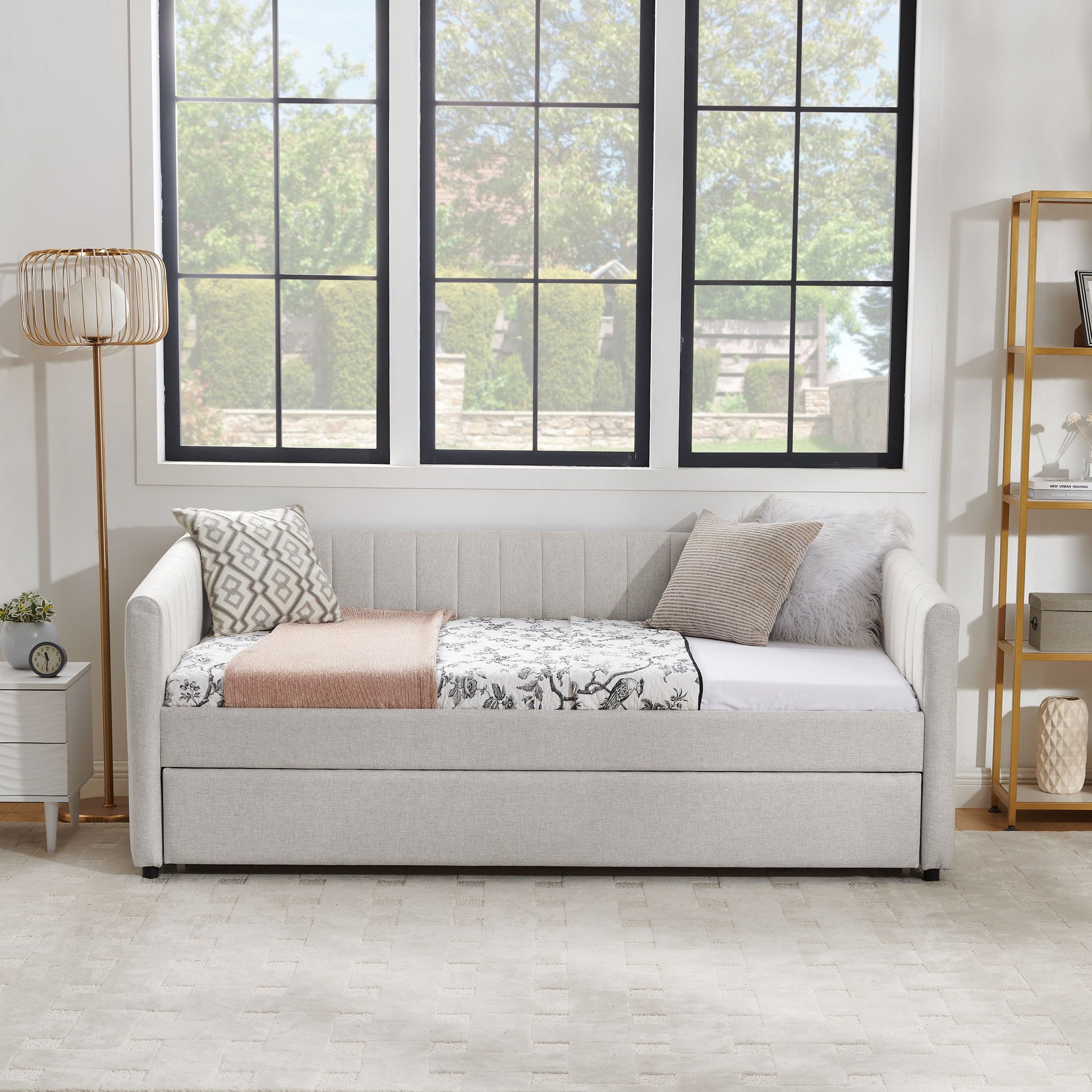 Upholstered Daybed With Trundle With Vertical Stripes - The Sleep Loft - Online Mattress Showroom NYC