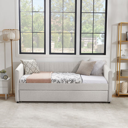 Upholstered Daybed With Trundle With Vertical Stripes - The Sleep Loft - Online Mattress Showroom NYC