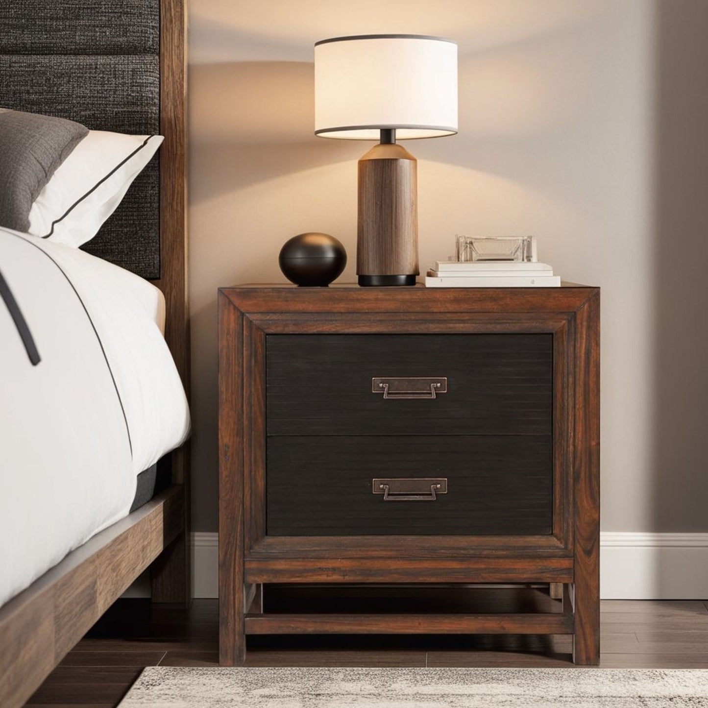 2 Drawer Nightstand, 2 Tone - Brown - The Sleep Loft - Online Mattress Showroom NYC