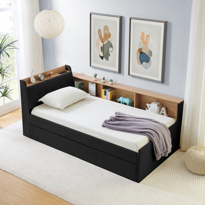 Upholstered Daybed With Storage Headboard, Wireless Charging, LED Lights - The Sleep Loft - Online Mattress Showroom NYC