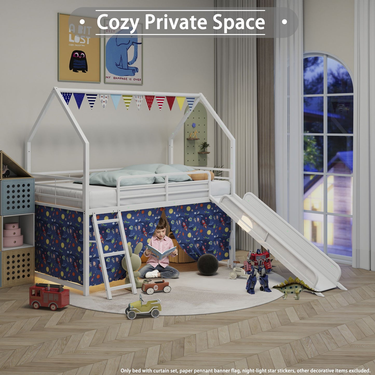 Jack - House Loft Bed With Slide And Curtain Set - The Sleep Loft - Online Mattress Showroom NYC
