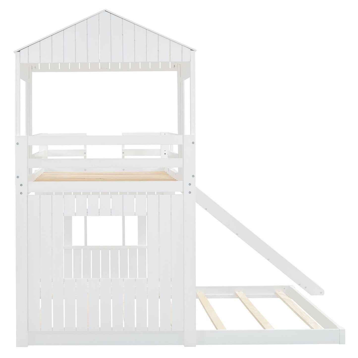 Loft Bunk Bed With Playhouse, Farmhouse, Ladder, Slide And Guardrails - The Sleep Loft - Online Mattress Showroom NYC