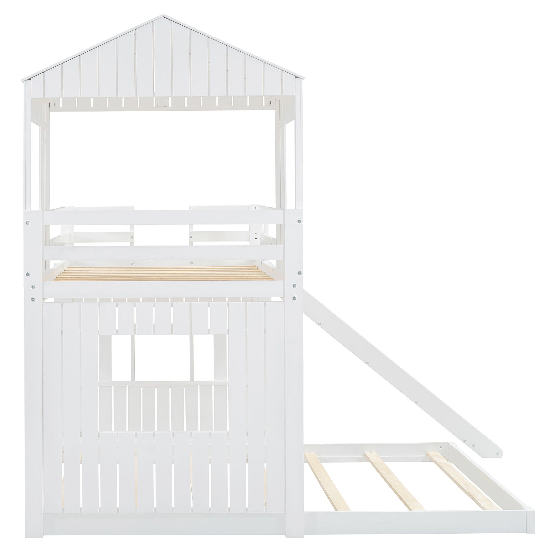 Loft Bunk Bed With Playhouse, Farmhouse, Ladder, Slide And Guardrails - The Sleep Loft - Online Mattress Showroom NYC